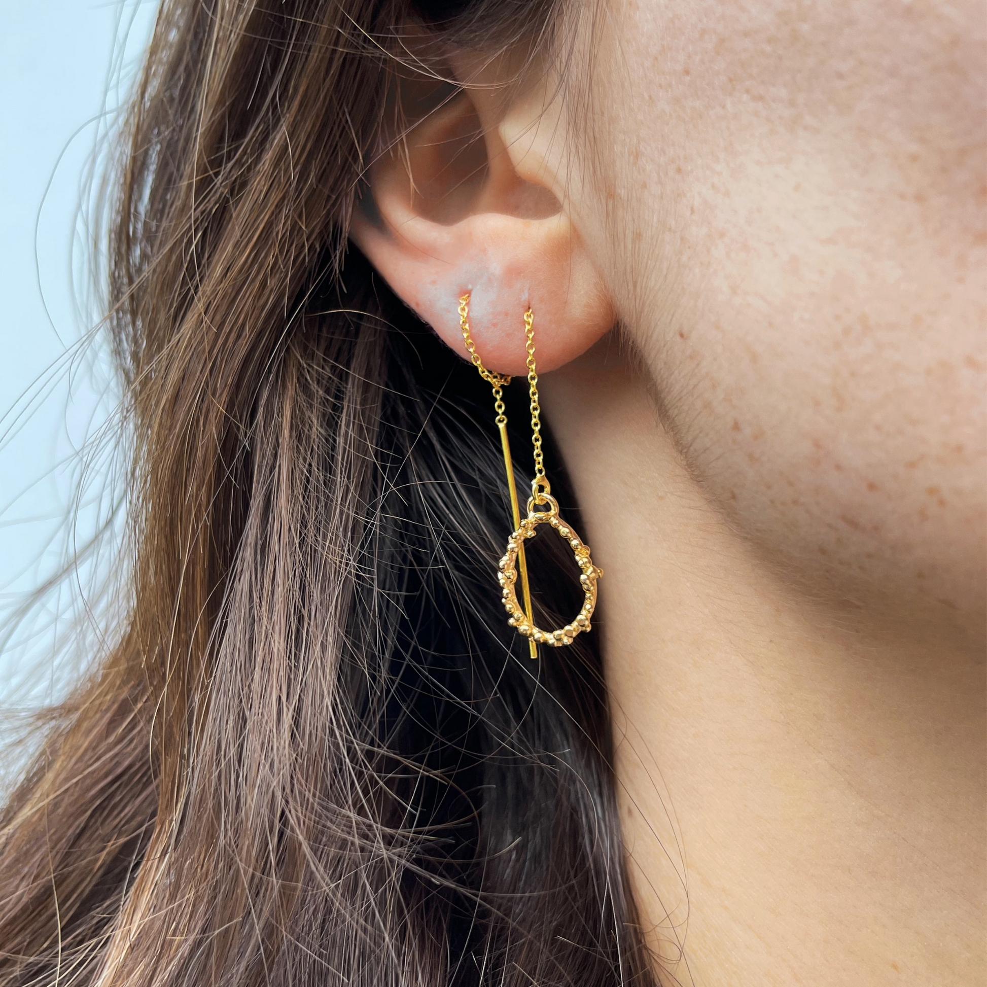 NORIDU Jewelry Bubbles thread earrings in gold plated 925 silver - Greek Jewellery Designer