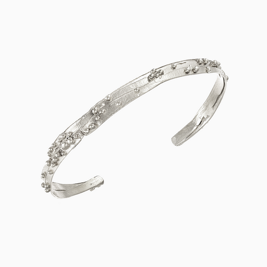 NORIDU Jewelry Sand & Bubbles cuff bracelet in silver - Greek Jewellery Designer